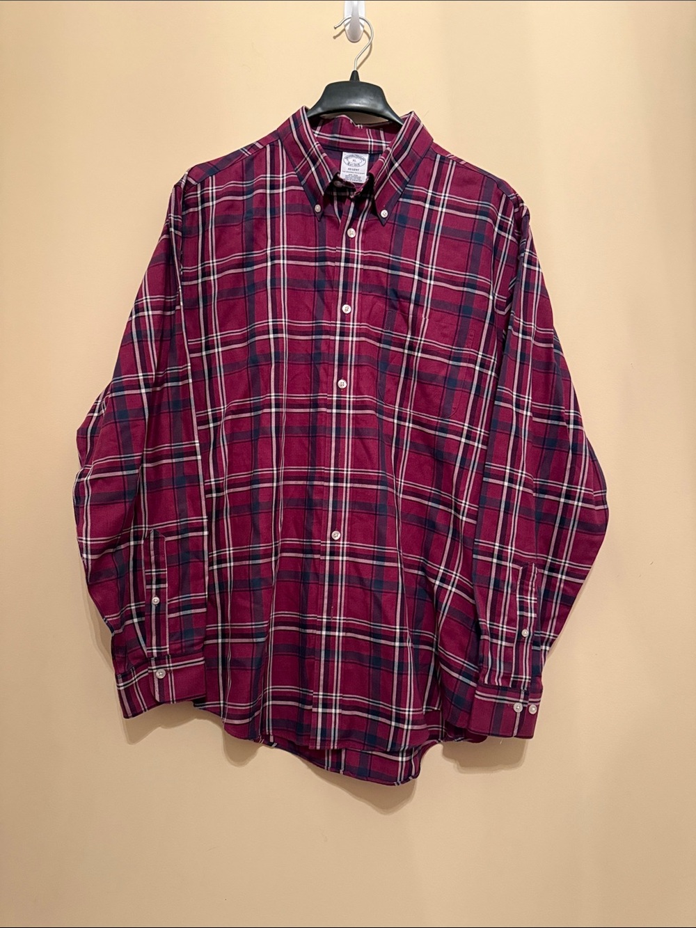 Brooks Brothers Burgundy Plaid Button-Down‎ Shirt Size XL